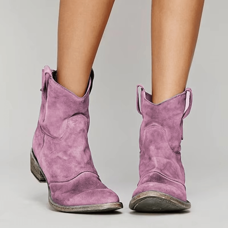 WOMEN'S VINTAGE WESTERN ANKLE BOOTS POINTED TOE SLIP - ON - Zarino Newstyle
