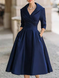 WOMEN'S VINTAGE WRAP MIDI DRESS WITH DRAPED COLLAR - Zarino Newstyle
