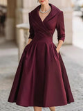 WOMEN'S VINTAGE WRAP MIDI DRESS WITH DRAPED COLLAR - Zarino Newstyle