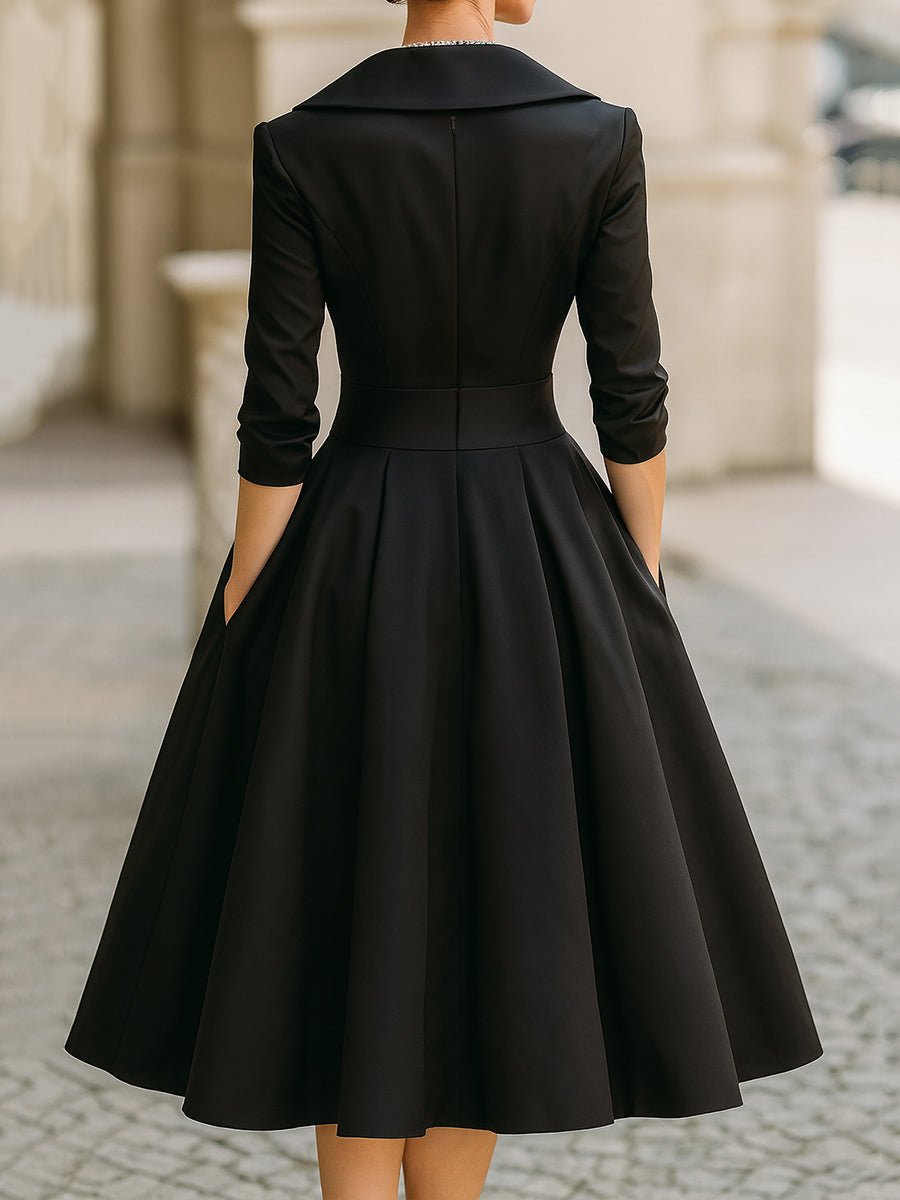 WOMEN'S VINTAGE WRAP MIDI DRESS WITH DRAPED COLLAR - Zarino Newstyle