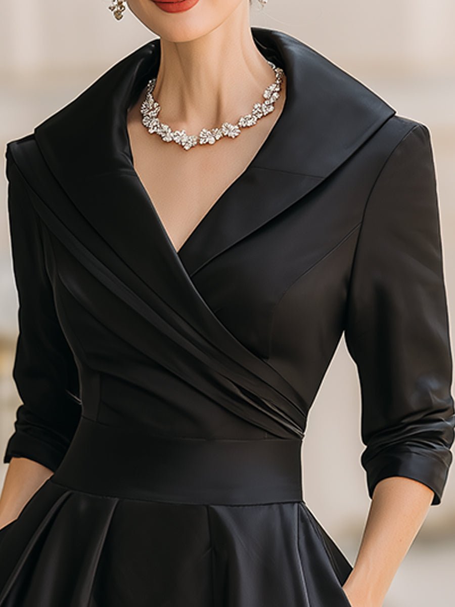 WOMEN'S VINTAGE WRAP MIDI DRESS WITH DRAPED COLLAR - Zarino Newstyle