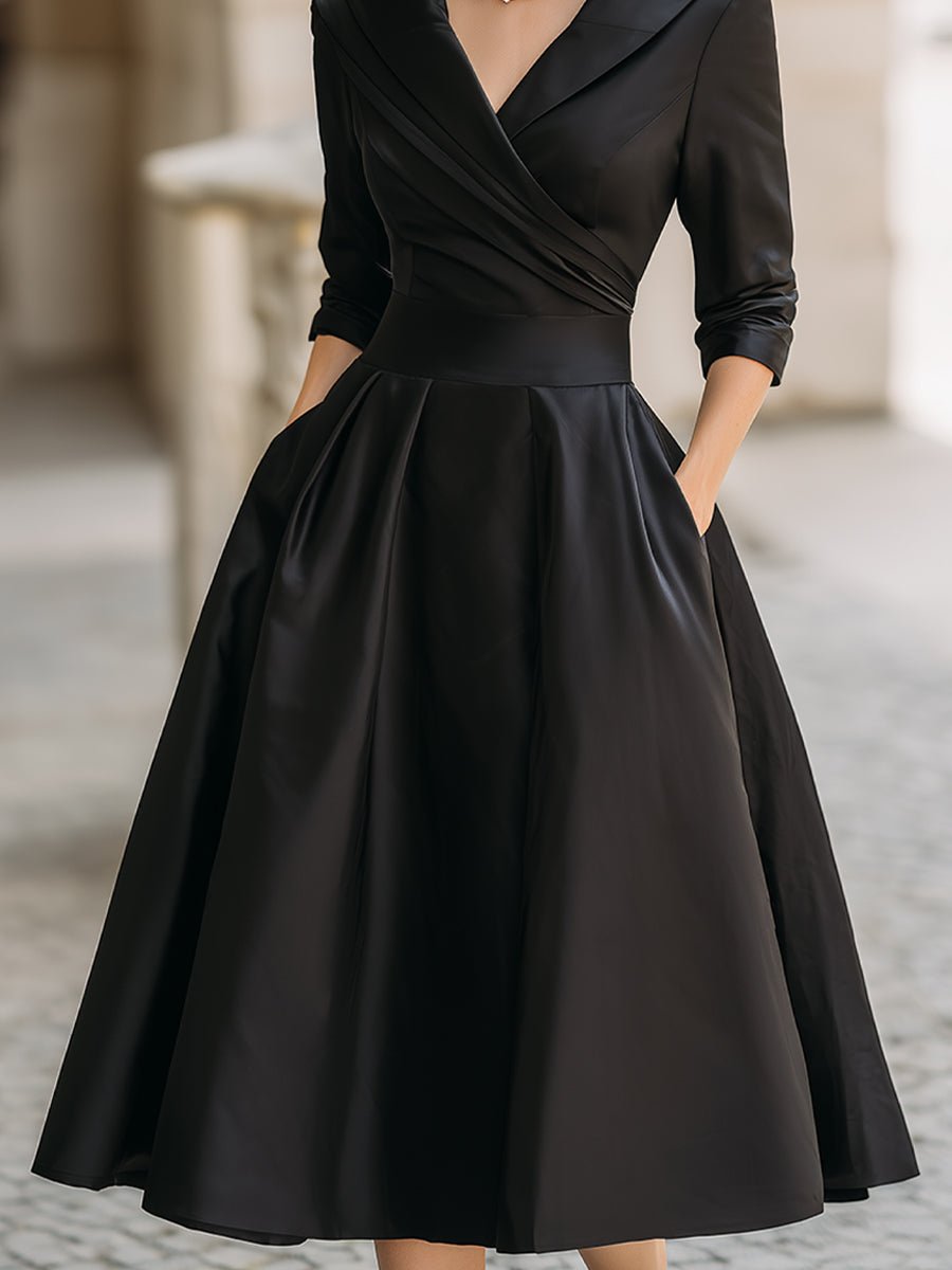WOMEN'S VINTAGE WRAP MIDI DRESS WITH DRAPED COLLAR - Zarino Newstyle