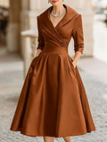 WOMEN'S VINTAGE WRAP MIDI DRESS WITH DRAPED COLLAR - Zarino Newstyle