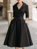 WOMEN'S VINTAGE WRAP MIDI DRESS WITH DRAPED COLLAR - Zarino Newstyle