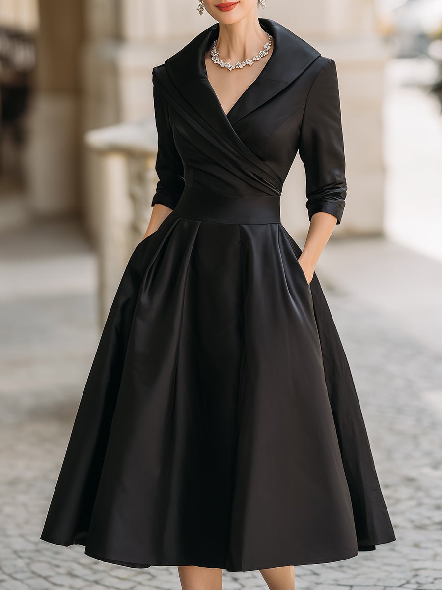 WOMEN'S VINTAGE WRAP MIDI DRESS WITH DRAPED COLLAR - Zarino Newstyle