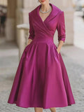 WOMEN'S VINTAGE WRAP MIDI DRESS WITH DRAPED COLLAR - Zarino Newstyle