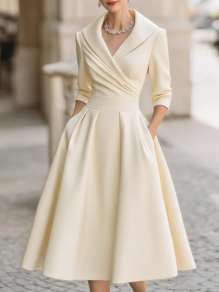 WOMEN'S VINTAGE WRAP MIDI DRESS WITH DRAPED COLLAR - Zarino Newstyle