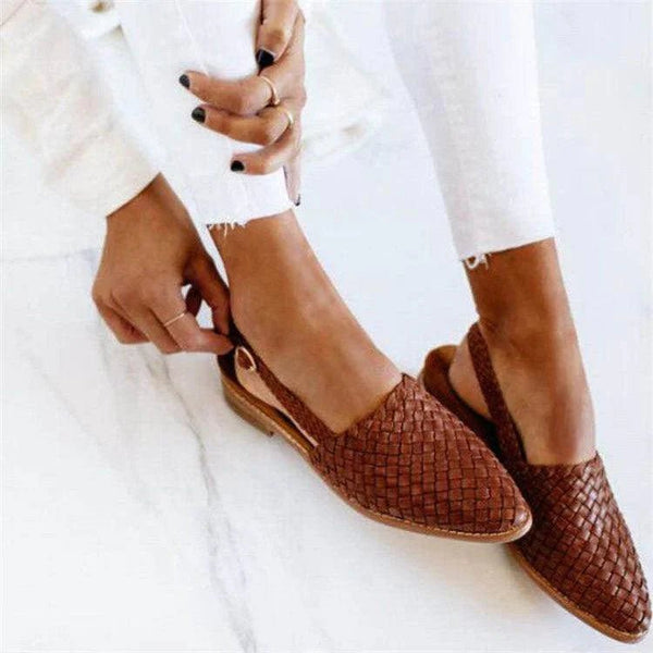 WOMEN'S WOVEN POINTED TOE SLINGBACK FLAT SUMMER MOCCASINS - Zarino Newstyle