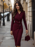 WOMEN'S WRAP - STYLE BUTTON DETAIL MIDI DRESS - Zarino Newstyle
